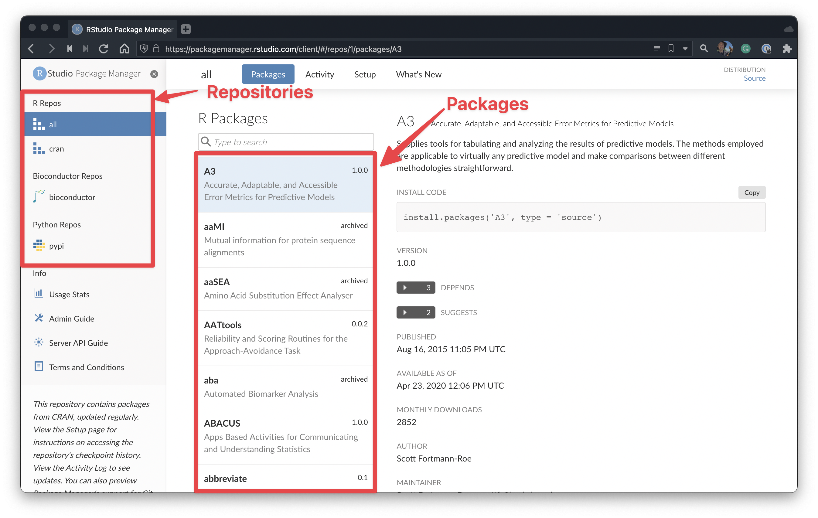 Screenshot of Package Manager user interface.